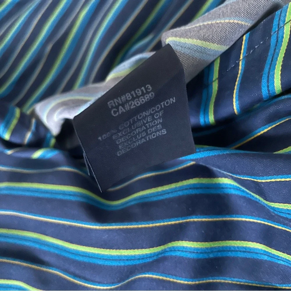 Robert Graham X Mens Shirt Large Blue Green Stripe Contrasting Cuffs Modern - Picture 6 of 8
